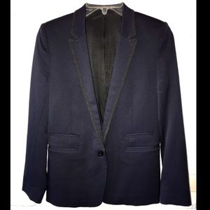 The Kooples Navy Blue & Black Embroidered Blazer